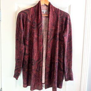Neiman Marcus Burgundy Red Paisley Print Cashmere Cardigan